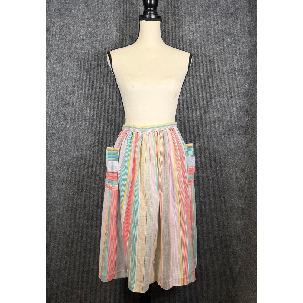 Vintage Handmade Midi Skirt Women S Rainbow Stripe Pocket Cottagecore Prairie